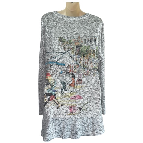 Inoah Wearable Art Tunic Top 3/4 Sleeve Asymmetric Hem Crew Neck Size Medium - Picture 2 of 10